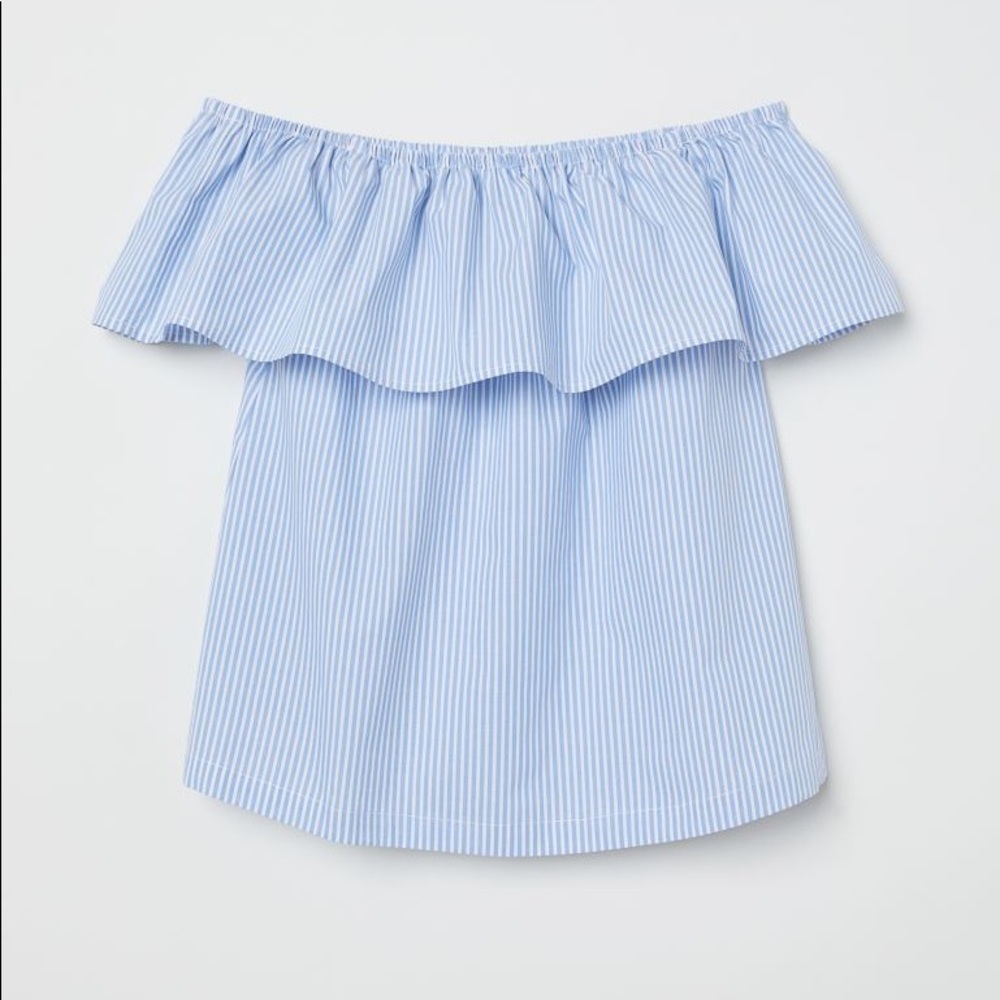 ❌SOLD❌ H&M BLUE N WHITE OFF THE SHOULDER STRIPED BLOUSE